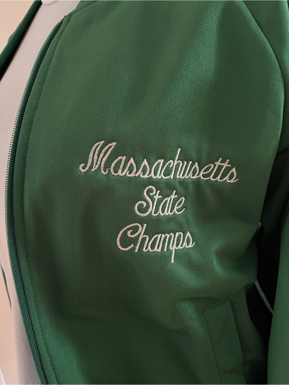 Vintage Green Embroidered Shiny Fleece Bomber Jacket - Picture 5 of 8